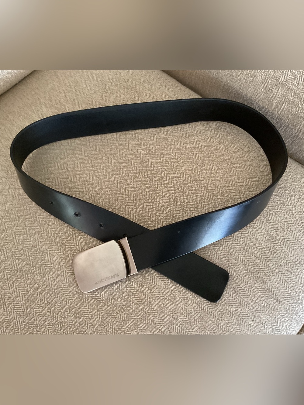 Montblanc black leather belt stainless buckle